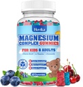 Kids Magnesium Gummies - Magnesium Glycinate Citrato Chewable Supplement with Vitamina B6, D3, Passion Flower, L-theanina - Sugar Free Calm Magnesium for Kids & Adults Sleep, Mood, Relaxation, 60 Chews