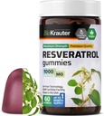 BIO KRAUTER Resveratrol Gummies - 1000 mg de força - 60 Vegan Chews - 98% Pure Trans Resveratrol Suplemento - Apoio antioxidante