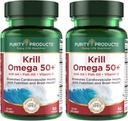 Produtos de pureza Krill Omega 50 (Krill + Mistura de óleo de peixe 1000mg + Astaxantina 500mcg + Fosfolipídios 200mg + Vitamina D 500 UI) - 60 Mini Softgels (Pacote de 2)