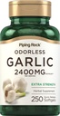Piping Rock Odorless suplemento de alho 2400mg ou 250 softgels , extrato de ervas de alta potência , pílulas de força extra , não-GMO, sem glúten