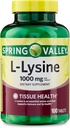 L-Lysine 1000mg Comprimidos – Suplemento de lisina para suporte de pele, imune e colagénio – Aminoácido essencial, 100 contagem, sem glúten para o bem-estar diário