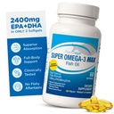 Super Max Omega-3 óleo de peixe 2400 mg Made in Norway - alta potência óleo de peixe Omega 3 Suplementos para mulheres e homens, triglicerídeo forma com EPA e DHA suplementos sem peixe após sabor limão sabor