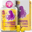 Myo-Inositol & D-Chiro Inositol, Gummies Inositol com vitamina D3, Glicinato de magnésio, Omega-3, Folato e Zinco, Inositol Suplemento Ciclo Menstrual para Mulheres-40:1 Razão-30 Dia Fornecimento