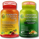 Imune & Cellular Suporte Bundle – Glutationa lipossomal 500mg com alimentos inteiros e Quercetin com bromelaína, vitamina C, e Zinco Complexo Alimentar inteiro – Vegan, Não-GMO, Clean Daily Wellness Support