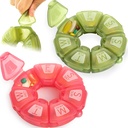 Organizador de comprimidos redondo semanal, TPU Borrachado, recipiente de pílulas de viagem 7 dias, com 7 grandes compartimentos, ótimo para vitaminas & suplementos diários, caixa de pílulas bonito com letras grandes e braile (2 pcs)
