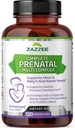 Zazzee força extra completo multicomplexo pré-natal, 120 cápsulas Vegan, 2 meses de fornecimento, 23 vitaminas essenciais & minerais, MK7, 10 bilhões CFU Probióticos, Enzimas pré-natais, mistura de ervas orgânicas