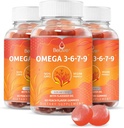 BeLive Orgânico Omega 3 Gummies - Omega 3 6 9 7 DHA e EPA de óleo de linhaça & mar Buckthorn Fruit Oil, Vegan, para crianças e adultos, Corpo completo, Cérebro e apoio ocular, Açúcar grátis – Peach               