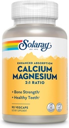 SOLARAY Calcium Magnesium Supplement, Magnesium & Calcium Supplements for Women and Men, 2:1 Ratio, Bone Health & Strength, Vegan, High Absorption, 60-Day Guarantee, 22 Servings, 90 VegCaps