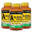 MASON NATURAL Vitamina A 3.000 mcg (10,000 UI) de óleo de fígado de peixe, Suporta Visão & Saúde Imune, 100 Softgels, Pacote de 3