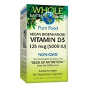 Fatores naturais Terra inteira & mar Vitamina D3 125mcg (5.000 UI), Vegan Bioenhanced, 60 Cápsulas Vegetarianas