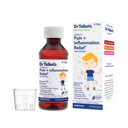 Dor do Dr. Talbot + remédio líquido de alívio da inflamação para crianças, inclui xícara de dose, sabor de sumo de uva, 4 Fl Oz (embalando maio Vary)