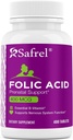 Ácido Fólico Safrel 400 mcg - Vitamina B9-400 Comprimidos, Vitamina essencial pré-natal e pós-natal para o desenvolvimento fetal, Produção de células sanguíneas vermelhas, Células e desenvolvimento neural