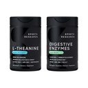 Pesquisa esportiva Dupla Força L-Teanina Suplemento Suntheanina Softgels para Foco, Relaxamento e Alerta com Óleo de Coco 60 Contagem e Enzimas Digestivas + Probióticos & Planta de Ginger Based 90 Contagem