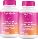 Cegonha rosa Premium Vitaminas Gummy pré-natal com DHA, folato e vitamina D - 60 chicletes Vegan - 2 Pack