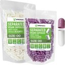 XPRS Nutra Vegan Tamanho 00 Cápsulas Separadas - 1000 Count Premium Cápsulas Vazias Separadas em Sacos - 00 Comprimidos Vazios para Preenchimento de Suplemento DIY (Lavanda/Branco)