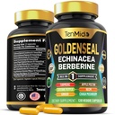 Goldenseal Root Supplement - Fórmula 10in1 - Combine com Echinacea, Berberine, Açafrão, Cayenne Pepper, Ginger, Apple Pectin, Neem, & More - Suporte Digestivo à Saúde - 120 Cápsulas