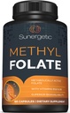 Sunergetic Suplemento de Folato de Metila Premium – com Vitamina B12 e Vitamina B6 – Folato Metabolicamente Activo como Magnafolato - Metilfolato 400 mcg por cápsula – 60 Cápsulas