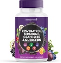 Resveratrol Berberine Extrato de semente de uva Quercetina - Suplemento de polifenol com Noni Extract, N-Acetil Cysteine, Acai Extract - Made in the USA - 60 Cápsulas