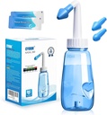 Neti Pot Sinse Garrafa 260 ML com 60 pacotes de sal de lavagem nasal e termômetro adesivo Lavar o nariz Lavar a pressão Lavar a irrigação nasal para adultos e crianças BPA Free (azul)