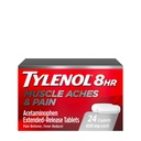Tylenol 8 horas Dor muscular e alívio da dor Extended-Release Comprimidos com 650 mg de acetaminofeno, Redutor de Febre e remédio para dor para músculos, articulações, corpo e dor dor alívio, 24 contagem