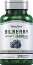 Piping Rock Bilberry Extract Cápsulas 2400mg 200 comprimidos □ Herbal Extract Supplement □ Vegetarian, Non-GMO, Gluten Free