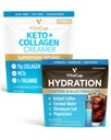 VitaCup Hydration Instant Coffee Sticks w/Electrolytes, água de coco, médio assado 18ct & Keto + Colagen Vanilla Cafe Creamer w/Superfoods & MCTs, 10 onças