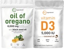 Micro Ingredientes Óleo de Orégano Softgels 6.000mg Por Serving & Vitamina D3 5.000 UI Pacote de pacote □ Força 4X Carvacrol & Thymoquinon