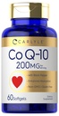 Carlyle CoQ10 200mg Softgels Contagem de 60 com Pimenta Preta Absorção melhorada Não-GMO, Suplemento sem glúten