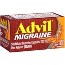 Advil Migraine Pain Reliever, Ibuprofeno solubilizado 200mg, 80 Conde, Cápsulas Enchidas Líquidas, Aliviamento de Migraína Poderoso