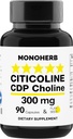 MONOHERB Citicolina CDP Choline 300 mg por cápsula - 90 Cápsulas Vegetarianas