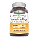 Fórmulas surpreendentes Curcumina e gengibre açafrão com BioPerine Supplement □ 1500 Mg Por Servindo □ 180 Cápsulas Veggie □ Não-GMO □ Glúten Grátis □ Made in USA Ideal para Vegetarianos