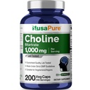 NusaPure Choline Bitartrate 1000 mg 200 Cápsulas Veggie (Vegan Vegetarian, Non-GMO)