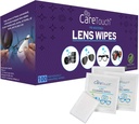 Cuidados Toque Lens Limpas para Óculos- 100 Contagem Individualmente Envolto Pré- Molhado, 5 x 6 polegadas de lente de câmera, óculos de sol e óculos Limpador,- Gentil e portátil para limpeza de dispositivos ópticos