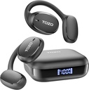 TOZO OpenEgo Open Earbuds Bluetooth Auscultadores, 80Hrs Playtime Wireless Earbuds com Earhooks, Digital Display, 32 EQ Modes, Clear Call, confortável desgaste, prova de suor para executar treino preto