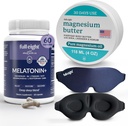 Pacote do sono: Máscara de sono de bloqueio de luz 3D, Melatonina+ Suplementos de Melatonina de dissolução rápida 60 Cápsulas, e Manteiga de corpo de magnésio para pernas tensas e músculos apertados, creme de 4 oz