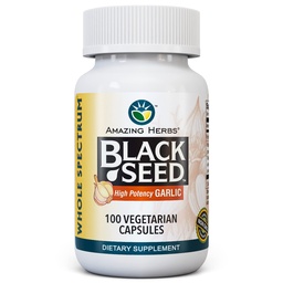 Amazing Herbs Whole Spectrum Black Seed & High Potence Alho, Cápsulas vegetarianas - Gluten-Free, Não-GMO, Vegan, Suporta sistema imunológico, Função pulmonar, & Saúde cardiovascular - 100 Contagem