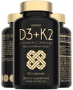Cápsulas Vitamina D3 K2 - Vitamina D3 5000 UI e Vitamina K MK7 100mcg - 60 Cápsulas - USA Made Vegetarian Vitamina D Supplement - Vit D de alta resistência para ossos, músculos, dentes, sistema imunológico