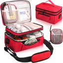 Saco de Medicina para Viajar com Pouch Portátil Pequeno, Caixa de armazenamento do Organizador de Garrafa de Comprimidos de Camada Dupla com Zippers Traváveis, Transporte de caso de viagem de medicação com alça do ombro (Somente Saco), Vermelho
