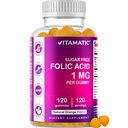 Vitamatic Folic Acid Gummies 1000 mcg (1 mg) - um essencial vitaminas pré-natais para mamãe e bebê - vitamina B9-120 Vegan Gummies (1)