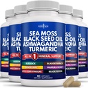 NOVA IDADE Sea Moss Black Seed Oil Ashwagandha Turmeric Bladderwrack Burdock - com Manuka, Mel Dandelion, ACV Black Pepper Gluten Free