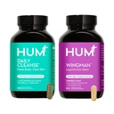 HUM Full Skin and Liver Health Supplement from Nutrition, Wingman and Daily Cleanse A Green Detox & Milk Thistle for Skin Care Support and Liver Health, 2 Pack Bundle, 60 Cápsulas Vegan