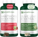 Berry Hawthorn da natureza e pacote de folhas de azeitona de Super Potente 10:1 Extrato de Berry Hawthorn (2 Mês de Fornecimento) e Super Potente Olive Leaf 8:1 Extrato 20% Oleuropein 750mg Cápsula (2 Mês de Fornecimento)