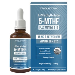 L Folato de metilo 15mg Plus Cofator de metilo B12 – Flavor de Berry orgânico, Forma sublingual ativa 5-MTHF de alta potência - Suporta humor, metilação, cognição – Formas bioativas Vitamina B9 e B12 (1oz)