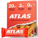 Atlas Protein Bar, 20g Protein, 1g Açúcar, Ingredientes Limpos, Sem Glúten (framboesa de manteiga de amendoim, 12 Count (Pack of 2))