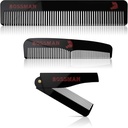 Bossman Acetate Barba, Bigode, & Hair Comb Conjunto de 3 - Pentes para homens com caixa magnética minimalista (7.5 polegadas, 5 polegadas, 3,5 polegadas) - Características Dentes redondos, dentes de corte duplo, e design dobrável
