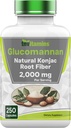 Tnvitamins Glucomannan Cápsulas 2000 MG - 250 Contagem □ Natural Konjac Raiz Extrato Extrato em Pó Suplemento □ Pílulas de fibra solúveis, digestivas e digestivas