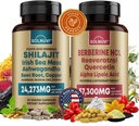 Tudo em um pacote de Vitalidade - Shilajit Puro Himalaia Organic & Berberine HCl Complex - Sea Moss, Ashwagandha, Resveratrol, Ácido Alfa Lipoico, Quercetin - Não-GMO, Sem glúten, Vegan Suplemento