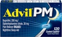Advil PM (120 Contagem) Reliever de dor/Ajuda ao Sono noturno Caplet revestido, 200mg Ibuprofeno, 38mg Difenidramina (Pacote de 2)