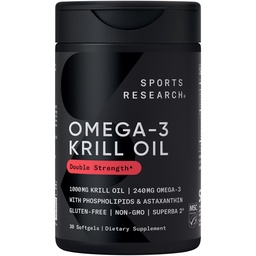 Sports Research Krill Oil Supplement with EPA & DHA Omega 3, Phospholipids & Astaxantina from Antártico Krill - Maior Concentração de Óleo de Krill para Homens e Mulheres - 1000mg, 30 Cápsulas Softgel