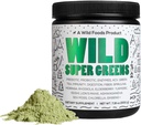 Alimentos Selvagens Super Verdes crus em pó Suco diário Beba com Probióticos e Mistura Digestiva de Enzimas - Alimentos inteiros fonte, 46 Nutrientes com base em plantas, Não-GMO, espirulina, chlorela, Wheatgrass (30 Servings)
